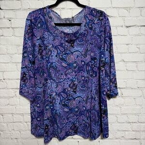Kim Rogers Purple Paisley Stretch Top